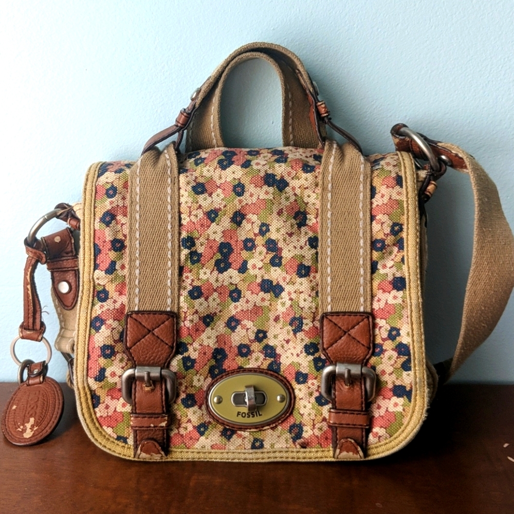 Fossil floral canvas crossbody bag